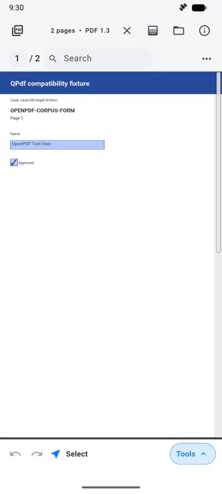 A PDF form open in QPdf on a phone.